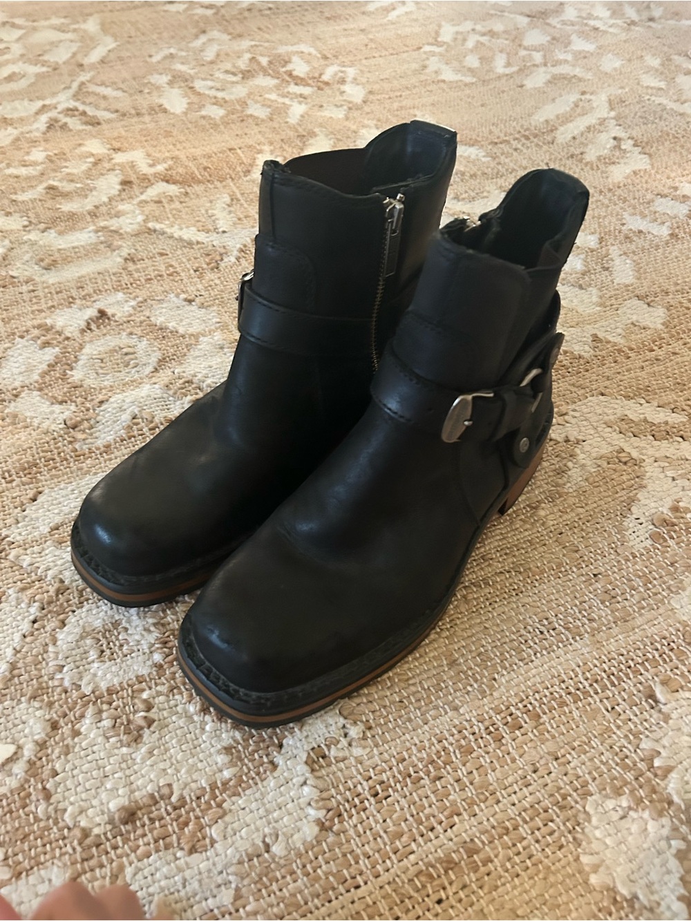 Black Leather Harness Boots - Classic Motor Style